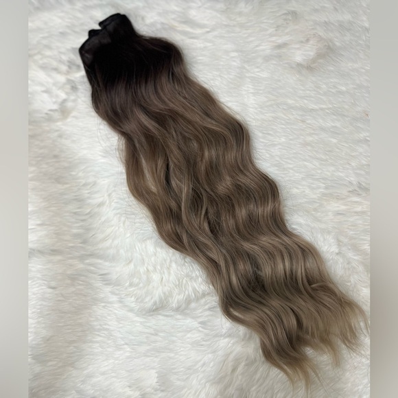 24 In Ombre Hair Style Clip in Hair Extensions dark Roots Blonde - Human blend - Picture 4 of 12